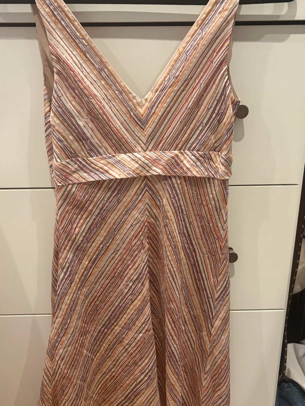 BCBG Tie Front Metallic Silk Mini Dress Size 2 - Picture 3 of 3